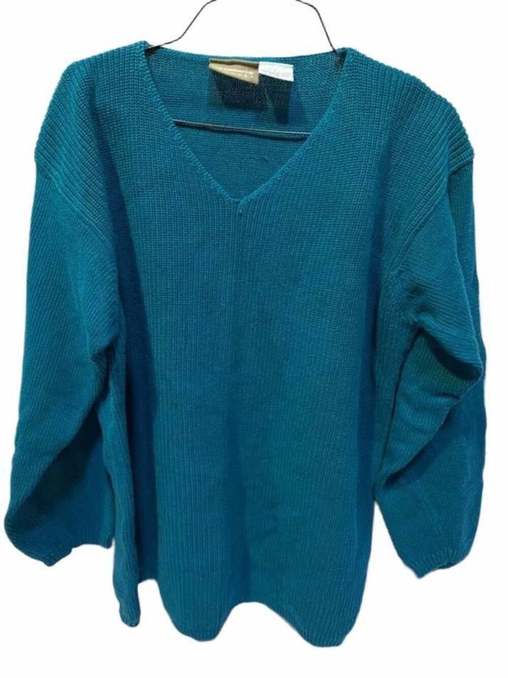 Liz Claiborne V-Neck Sweater Size L Teal Cotton